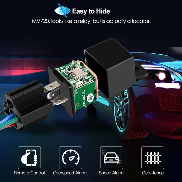 Rastreador Mini GPS para coche Micodus MV720, diseño oculto, localizador GPS para coche con corte de combustible, 9-90V, 80mAh, alerta de sobrevelocidad de choque, APP269M