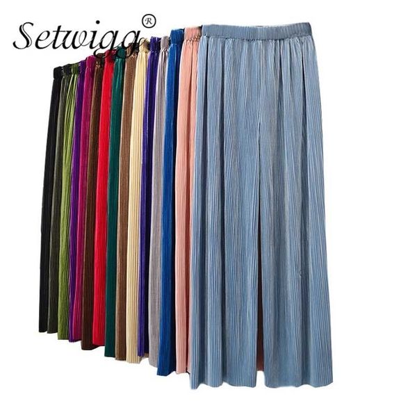 

candy color pleated cool wide leg trousers female summer high waist loose thin ankle pants long trousers 23 colors 211112, Black;white