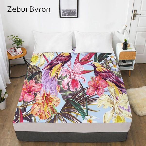 

sheets & sets 3d hd print custom bed sheet with elastic,fitted twin/full/queen/king,colorful bird oil painting mattress cover 160x200