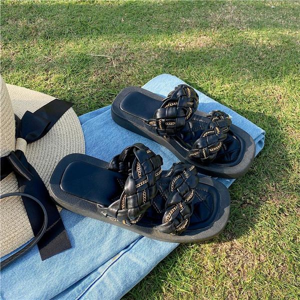 

slippers korean version of instagram female outer wear 2021 simple summer leisure sports beach versatile trend, Black