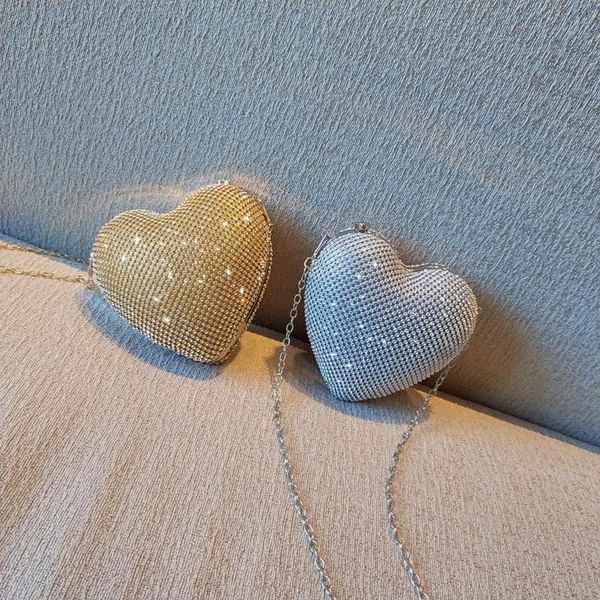 

evening bags 2021 gold color crystal heart shape chain party wedding purses day clutches