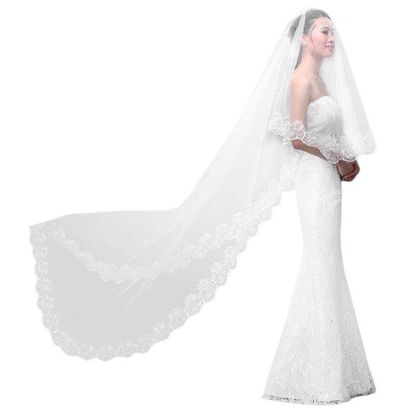

bridal veils women pure white wedding veil 3m long embroidered floral lace scalloped edge cathedral 1 layer party accessories, Black