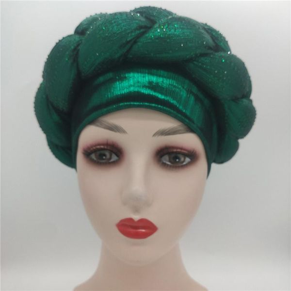 

ethnic clothing latest aso oke auto gele headtie women turban cap with braids muslim head scarf bonnet ladies wraps diamonds turbante mujer, Red