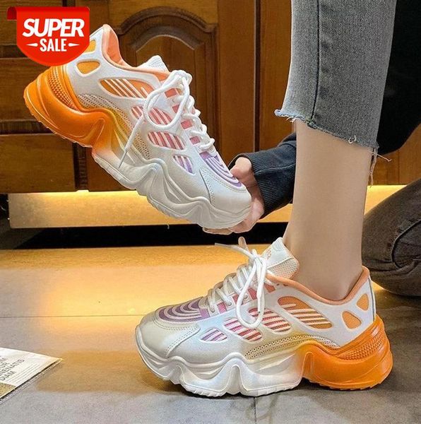 

women's chunky sneakers 2021 fashion women platform shoes lace up breathable vulcanize female trainers dad #kq6h