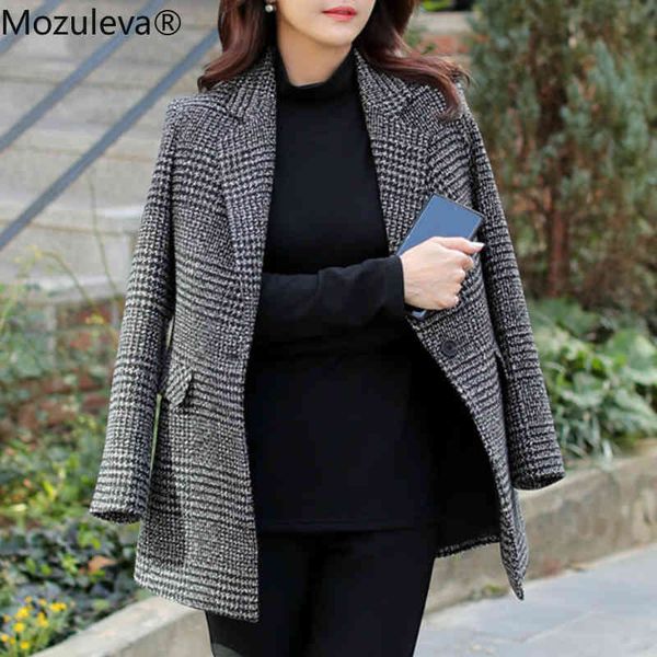 

suits mozuleva vintage houndstooth double breasted female blazer with sleeve full suit autumn jackets outwear, White;black
