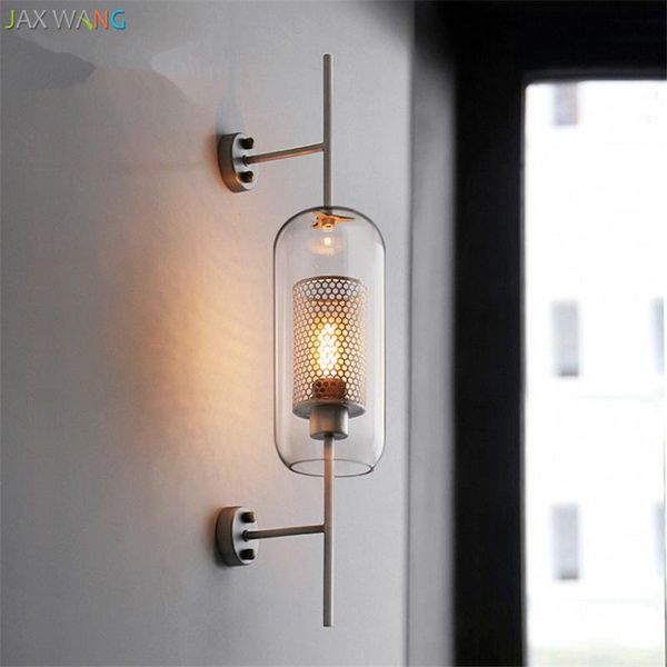 

wall lamps modern clear glass for bedroom bedsides light restaurant study hanging lighting loft retro iron net fixtures