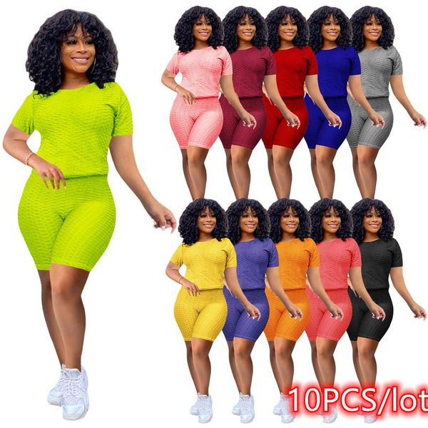 

women's tracksuits 10pcs two piece set women tracksuit fitness elastic cloth summer biker shorts gym match lounge wear bulk item wholes, Gray