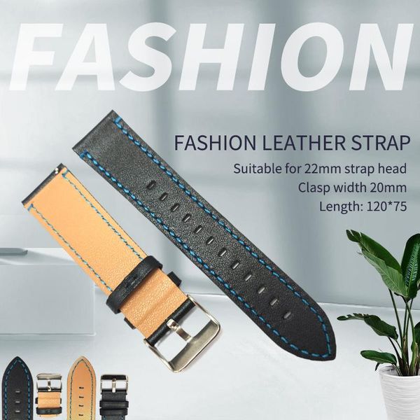 

watch bands 2021 genuine leather watchbands 22 mm steel pin buckle band strap wrist belt bracelet, Black;brown