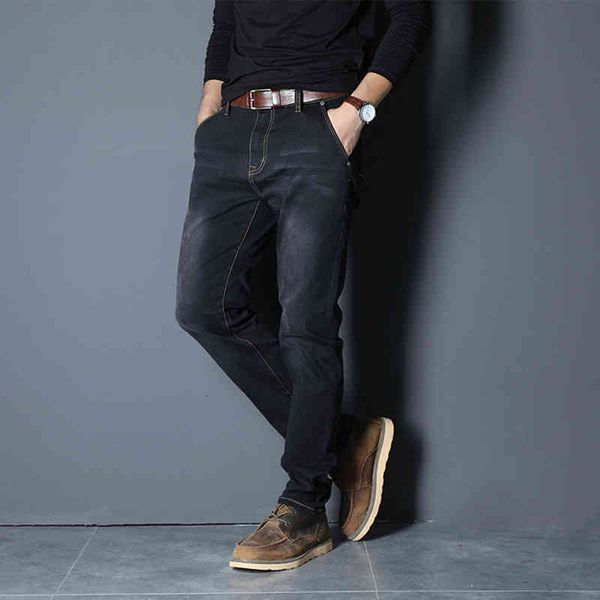 

basic style jeans straight loose pants men plus size 32-48 business classic casual, Blue