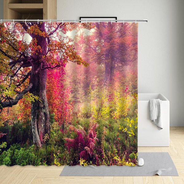 

shower curtains forest scenery curtain woods banyan tree weeping willow metasequoia creek flower elk bathroom decoration washable hooks