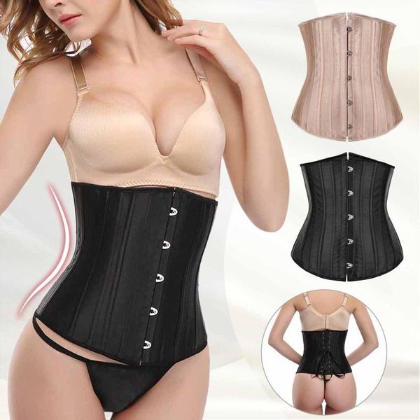 

waist support women's satin corset cutting push-up belt trainer fat burner women slim burlesque body shaper strapless, Black;gray