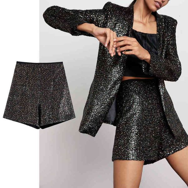 

female spring beads sequin sequins women's high-waisted straight-up shorts streetwear, Black