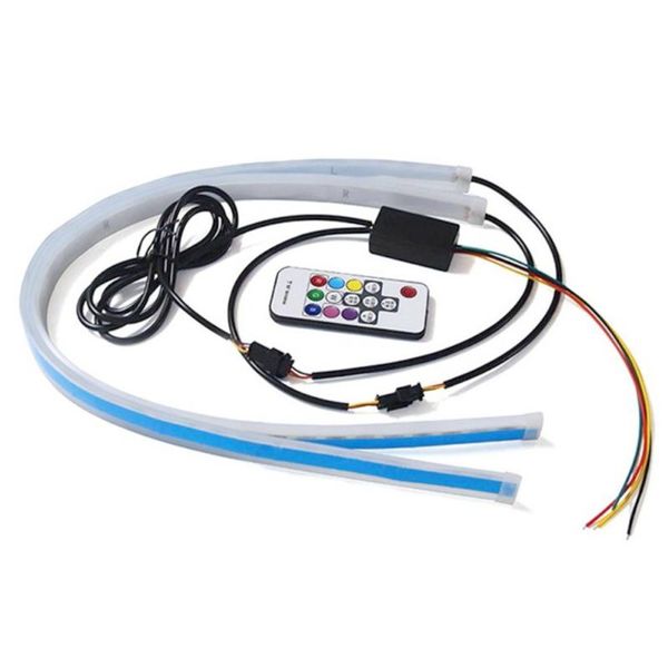 

2pcs remote control waterproof running vehicle car led light strip flexible headlight decorative rgb auto universal turn signal interior&ext