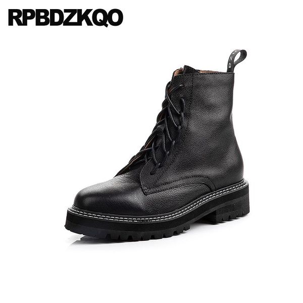 

boots combat ankle flat military women winter 2021 fur short round toe japanese black lace up shoes zipper autumn waterproof
