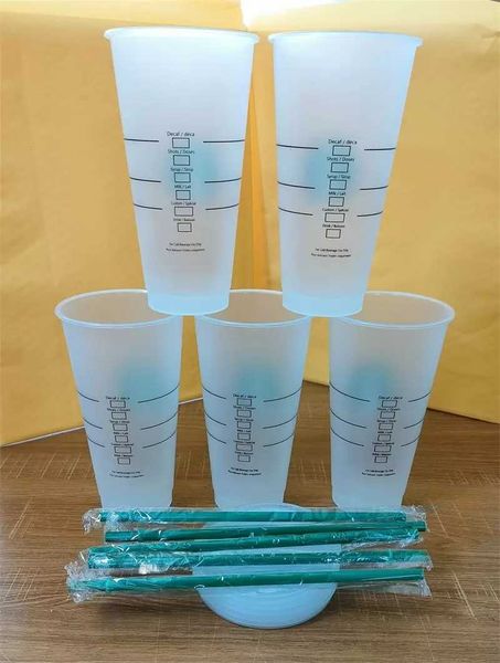 

plastic starbucks 24oz/710ml tumbler reusable clear drinking flat bottom cup pillar shape lid straw mug bardiaaqobaqob