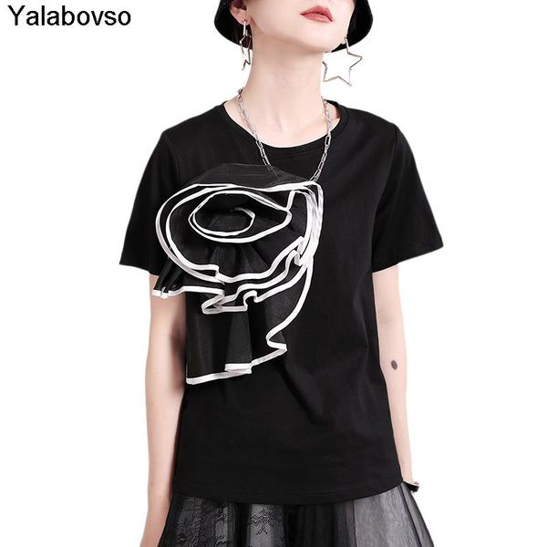 

women's t-shirt tees and 2021 summer tshirts three-dimensional decoration round neck fashion solid short sleeve, White