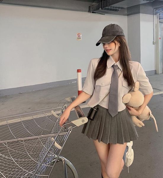 

women's polos preppy sweet age reduction fashion suit summer 2021 shirt pleated skirt two sets, White