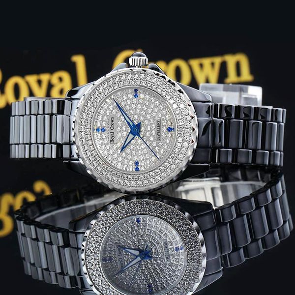 

wristwatches luxury prong setting full cz crystal ceramic lady women's watch fine fashion clock hours bracelet girl's gift royal c, Slivery;brown