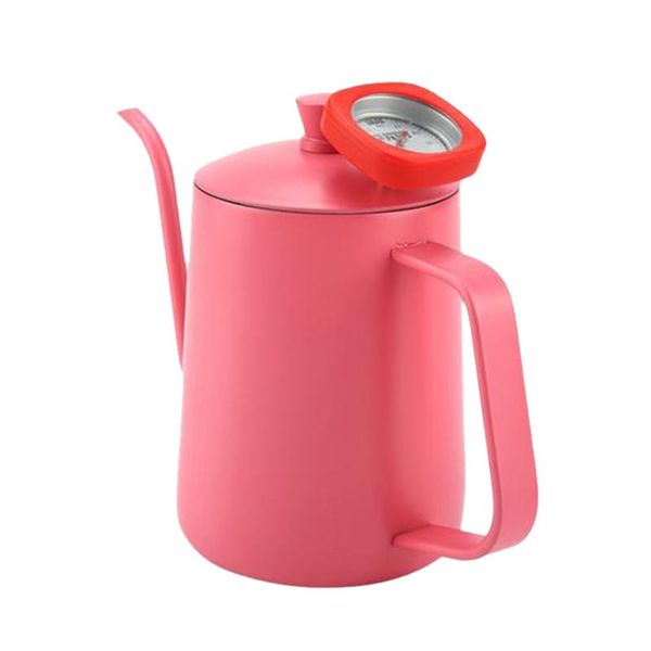 

coffee pots 600ml stainless steel kettle gooseneck spout teapot with thermometer (pink)
