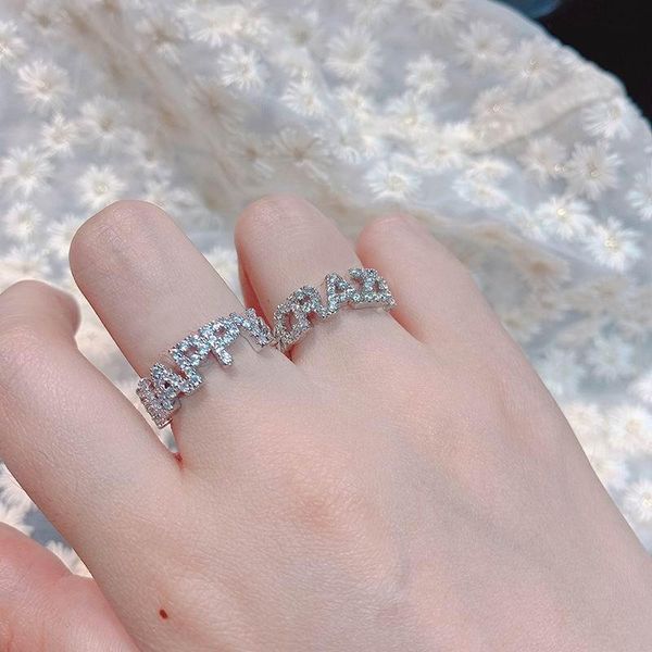 

cluster rings creative happy letter for women 2021 jewelry shinning rhinestones open ring adjustable bijoux gifts, Golden;silver