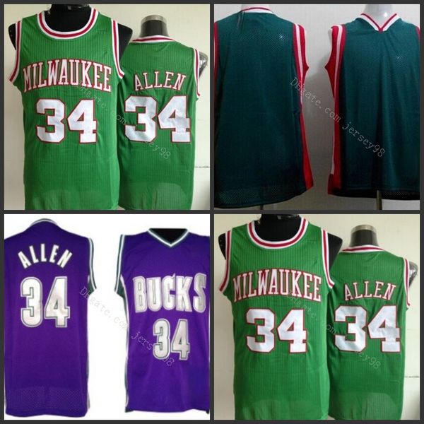 

milwaukee bucks men #34 ray allen 00 green retro basketball jersey, Black