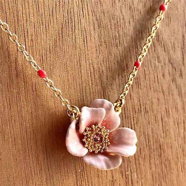 

chains niche enamel glaze autumn and winter 2021 rose fragrance blooming pink with gem beads choker, Silver