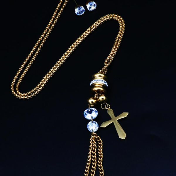 

earrings & necklace trendy key shape gold color stainless steel pendants bracelets jewelry sets for women big set, Silver