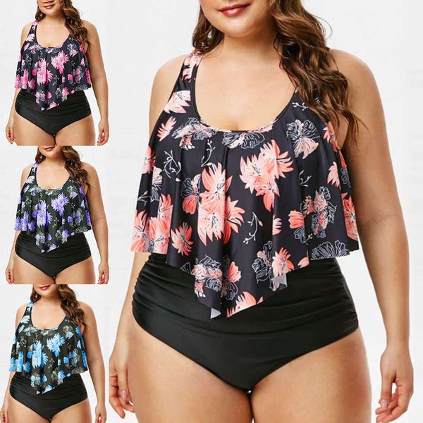 

swimsuit high waist ruffle printed swimsuit stripe split bikini oversize, White;black