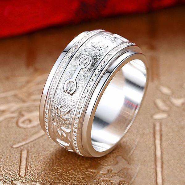 

cluster rings retro men's ring buddhist six-character mantra domineering single index finger jewelry accessories, Golden;silver