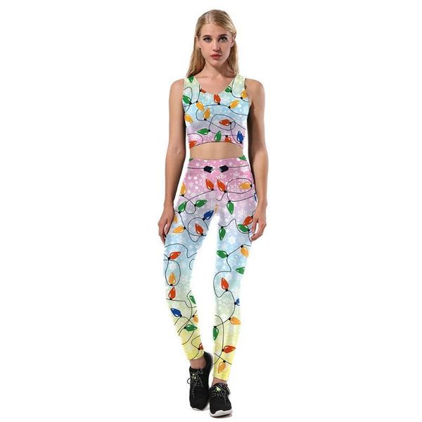 

women's two piece pants 2021 digital print fashion casual sport set 2pcs women stretch sports tank high waist long leggings fitnes, White