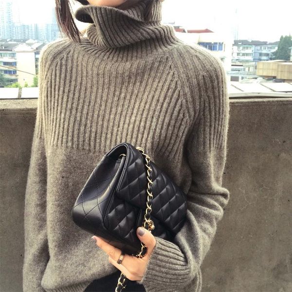 

women's sweaters wotwoy casual basic turtleneck sweater women solid long sleeve knitted pullovers 2021 autumn winter slim fit gray, White;black