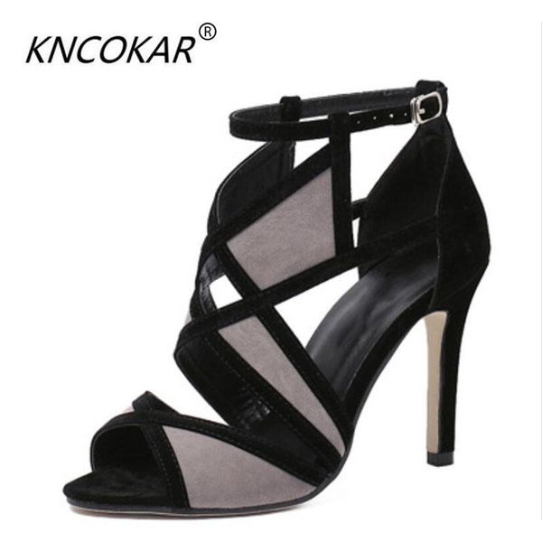 

gauze open toe sandals female summer bandage high-heeled shoes cutout thin heels black