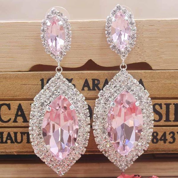 

dangle & chandelier colorful earring and big glass stone large wedding zerong rhinestone dangling luxury jewelry drop, Silver