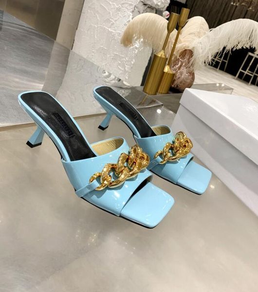 

chain flat mid heel nappa mules sandals designer luxury women summer outdoor shoes lady leather slippers 02, Black