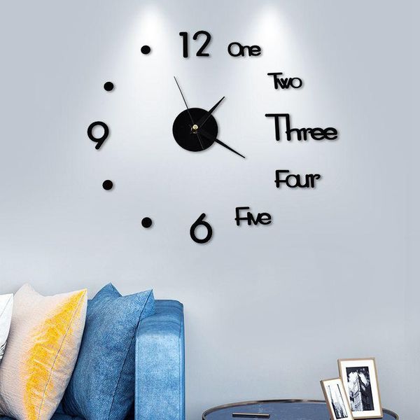 

home wall clocks quartz 3d diy clock acrylic mirror stickers decoration living room needle self adhesive hanging deco