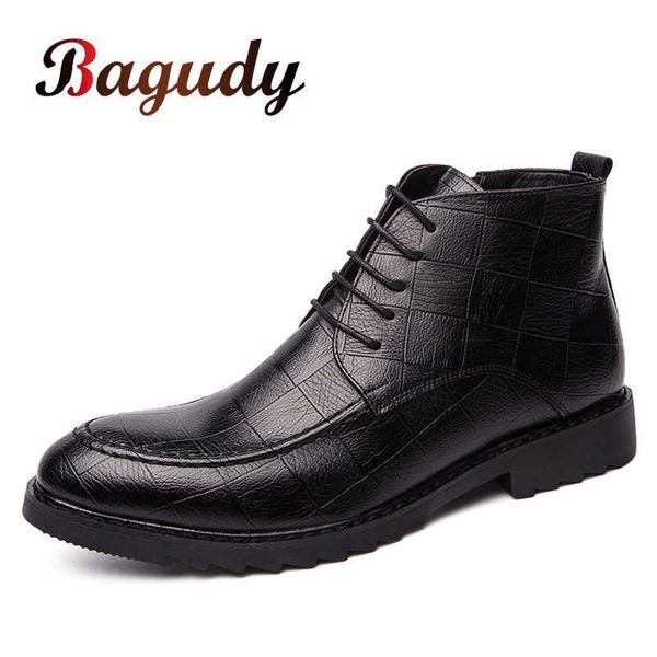 

bagudy men's boots dress shoes winter leather ankle boots waterproof motorcycle fashion boots men wedding oxford formal shoes 44 210619, Black