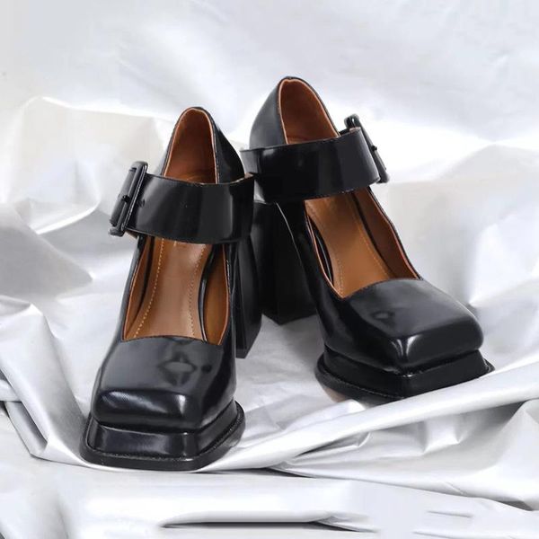 

dress shoes black punk chunky designer platform mary janes heels women patent leather square toe goth high pumps