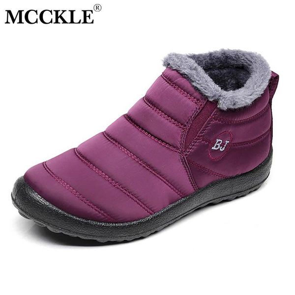 

boots women winter snow shoes casual plush warm ankle female waterproof platform flat slip on ladies footwear plus size, Black