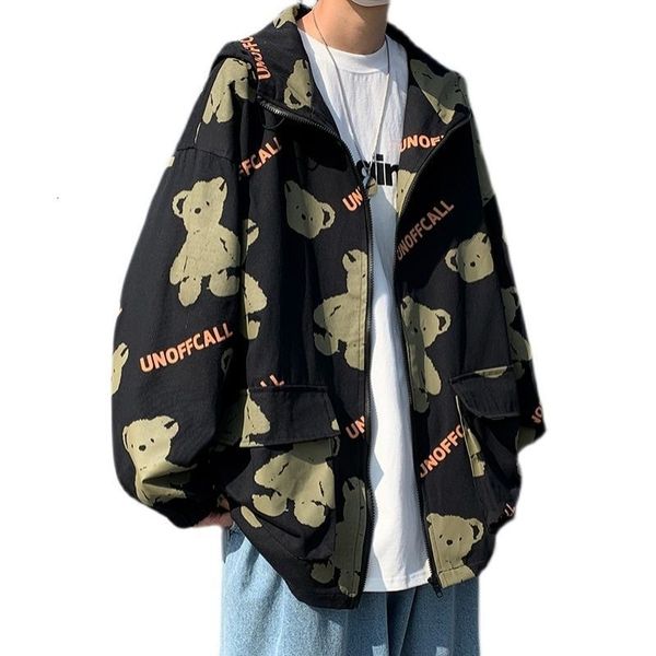 

men's spring and autumn trend ins hong kong complete print jacket korean style pretty joker clothing, Black;brown