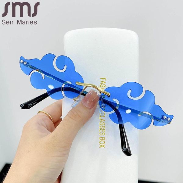 

sunglasses cloud rimless women men brand designer vintage fashion shades uv400 retro glasses eyewear, White;black