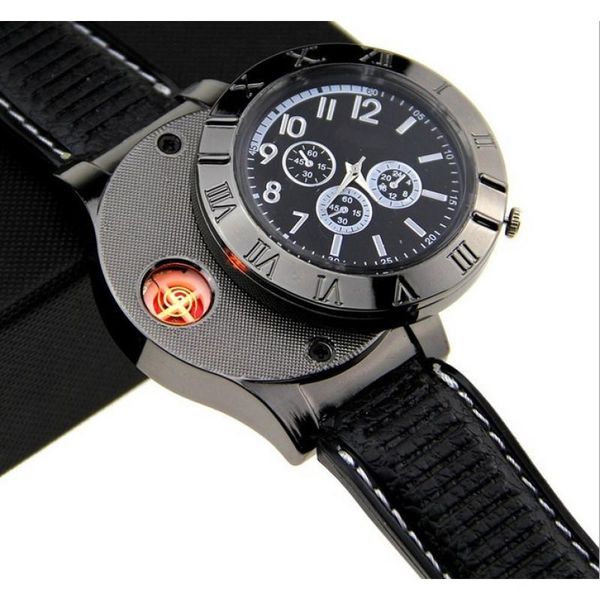 

wristwatches fashion flameless windproof cigarette lighter watches relogio masculino clock rechargeable usb men's quartz wristwatch, Slivery;brown