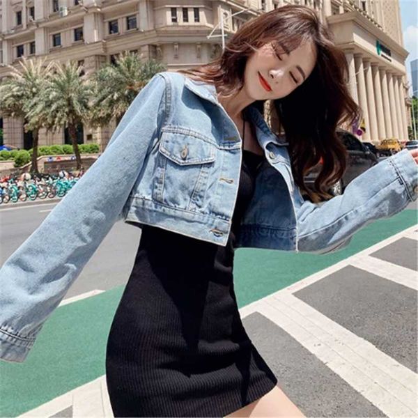 

women's jackets denim jacket women spring autumn 2021 casual parka loose short cowboy jeans coat outwear, Black;brown