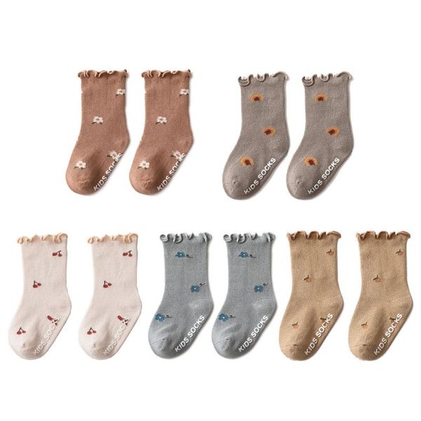 

socks toddlers girls frilly soft cotton baby ankle sock flower pattern children anti slip infant floor, Pink;yellow