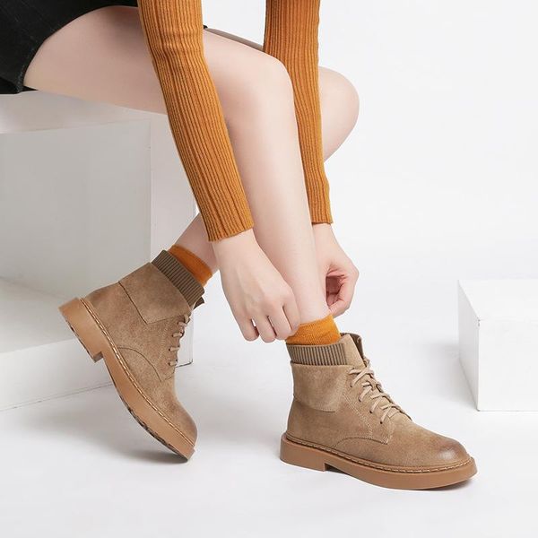 

boots autumn real leather shoes women fashion brand lady footware female ankle cross-tied botas mujer, Black