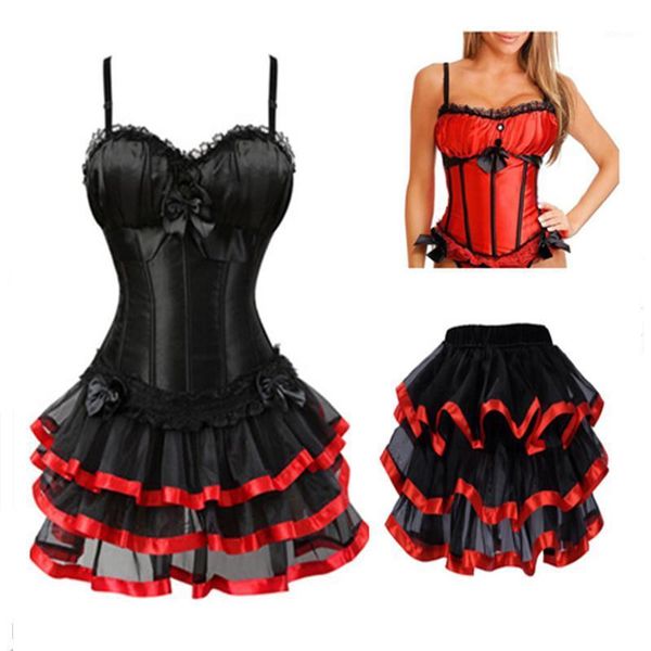 

bustiers & corsets victorian corset dresses set burlesque with skirt vintage costumes lace up strap lingerie for women, Black;white