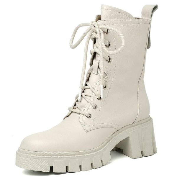 

boots women ankle motorcycle winter genuine leather high heels platform felame working party women's, Black