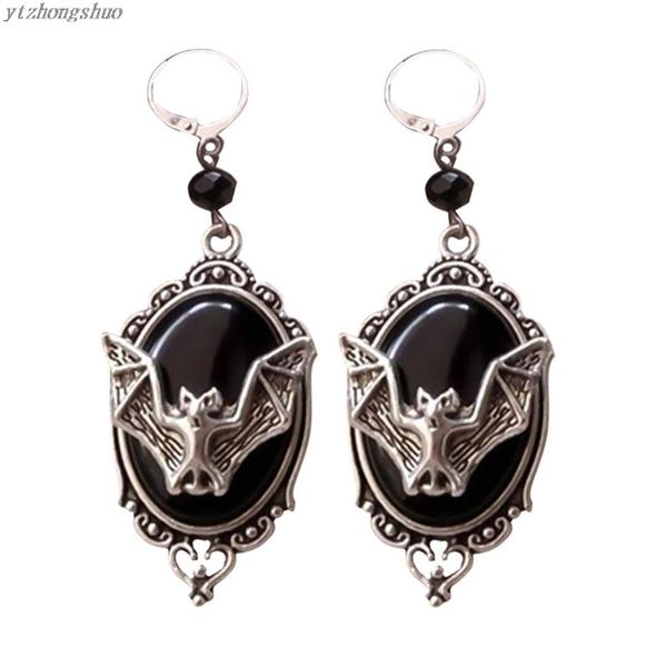 

dangle & chandelier fashion bat loverscameo earrings witches gothic victorian silver color framed cameo