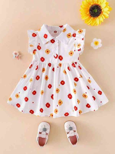 

baby floral print ruffle sleeve shirt dress she, Red;yellow