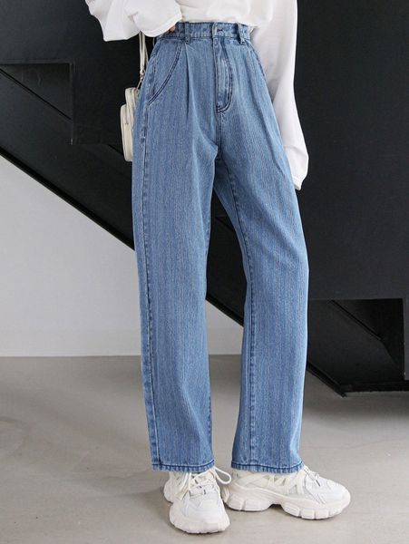 

dazy high waist straight leg jeans u91f#, Blue
