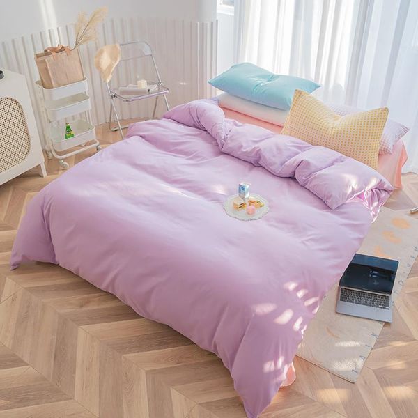 

bedding sets solid color purple quilt cover pillowcase bed flat sheets modern duvet twin full single girls bedclothes